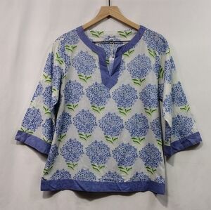 NWT Two's Company Floral Top Women's Blue Cottagecore Peasant Retro 90s Beach